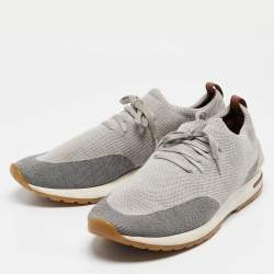 Pre Owned Loro Piana Grey Knit Fabric and Leather 360 LP Flexy Walk Low Top Sneakers Size 46