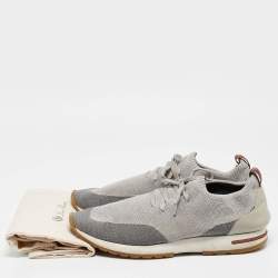 Pre Owned Loro Piana Grey Knit Fabric and Leather 360 LP Flexy Walk Low Top Sneakers Size 46