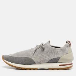 Pre Owned Loro Piana Grey Knit Fabric and Leather 360 LP Flexy Walk Low Top Sneakers Size 46