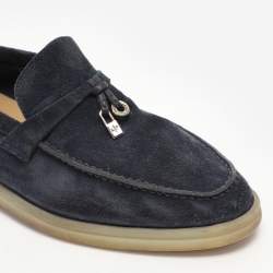 Pre Owned Loro Piana Navy Blue Suede Summer Charms Walk Loafers Size 38