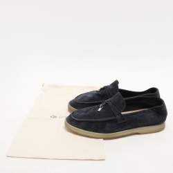 Pre Owned Loro Piana Navy Blue Suede Summer Charms Walk Loafers Size 38