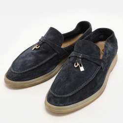 Pre Owned Loro Piana Navy Blue Suede Summer Charms Walk Loafers Size 38
