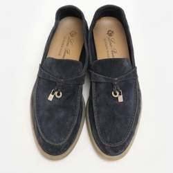 Pre Owned Loro Piana Navy Blue Suede Summer Charms Walk Loafers Size 38