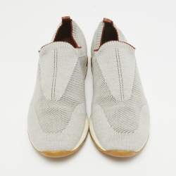 Pre Owned Loro Piana Grey Knit Fabric 360 LP Flexy Walk Slip On Sneakers Size 43