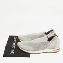 Pre Owned Loro Piana Grey Knit Fabric 360 LP Flexy Walk Slip On Sneakers Size 43