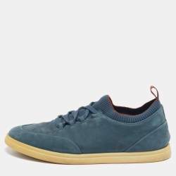 Loro Piana Blue Nubuck Leather Soho Walk Low Top Sneakers Size 43.5