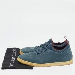 Loro Piana Blue Nubuck Leather Soho Walk Low Top Sneakers Size 43.5