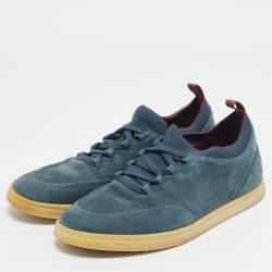 Loro Piana Blue Nubuck Leather Soho Walk Low Top Sneakers Size 43.5