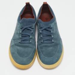 Loro Piana Blue Nubuck Leather Soho Walk Low Top Sneakers Size 43.5