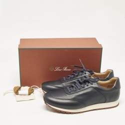 Pre Owned Loro Piana Dark Blue Leather Lace Up Sneakers Size 45.5