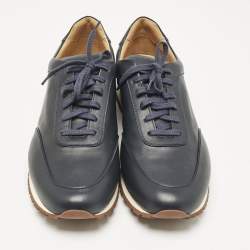 Pre Owned Loro Piana Dark Blue Leather Lace Up Sneakers Size 45.5