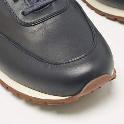 Pre Owned Loro Piana Dark Blue Leather Lace Up Sneakers Size 45.5