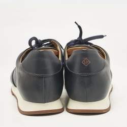 Pre Owned Loro Piana Dark Blue Leather Lace Up Sneakers Size 45.5