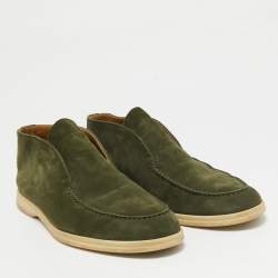 Loro Piana Green Suede Open Walk Ankle Boots Size 43.5