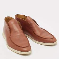 Loro Piana Brown Leather Open Walk Ankle Boots Size 44