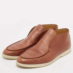 Loro Piana Brown Leather Open Walk Ankle Boots Size 44