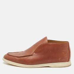 Loro Piana Brown Leather Open Walk Ankle Boots Size 44