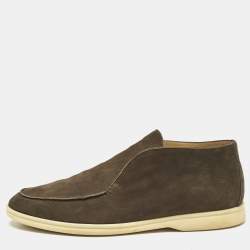 Loro Piana Dark Brown Nubuck Open Walk Ankle Boots Size 43.5