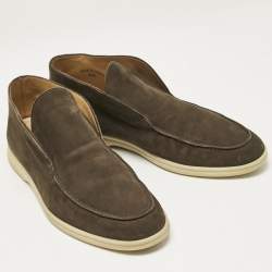Loro Piana Dark Brown Nubuck Open Walk Ankle Boots Size 43.5