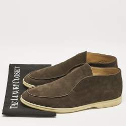 Loro Piana Dark Brown Nubuck Open Walk Ankle Boots Size 43.5