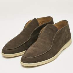 Loro Piana Dark Brown Nubuck Open Walk Ankle Boots Size 43.5