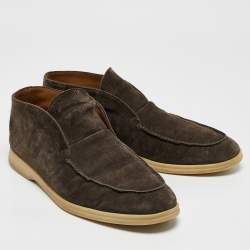 Pre Owned Loro Piana Brown Suede Open Walk Ankle Length Boots Size 43.5