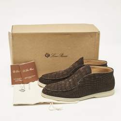 Loro Piana Brown Alligator Nubuck Leather Open Walk Ankle Boots Size 40