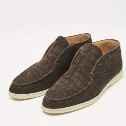 Loro Piana Brown Alligator Nubuck Leather Open Walk Ankle Boots Size 40