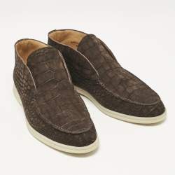 Loro Piana Brown Alligator Nubuck Leather Open Walk Ankle Boots Size 40