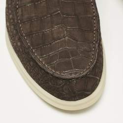 Loro Piana Brown Alligator Nubuck Leather Open Walk Ankle Boots Size 40