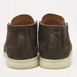 Loro Piana Brown Alligator Nubuck Leather Open Walk Ankle Boots Size 40