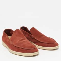 Loro Piana Dark Orange Suede Summer Walk Loafers Size 39