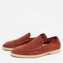 Loro Piana Dark Orange Suede Summer Walk Loafers Size 39