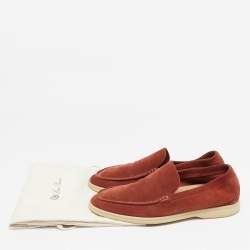 Loro Piana Dark Orange Suede Summer Walk Loafers Size 39