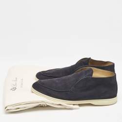 Pre Owned Loro Piana Navy Blue Suede Open Walk Ankle Length Boots Size 44
