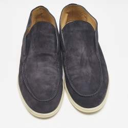 Pre Owned Loro Piana Navy Blue Suede Open Walk Ankle Length Boots Size 44