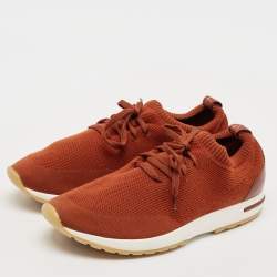 Loro Piana Brown Knit Fabric 360 Flexy Walker Low Top Sneakers Size 43