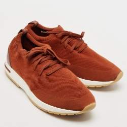 Loro Piana Brown Knit Fabric 360 Flexy Walker Low Top Sneakers Size 43