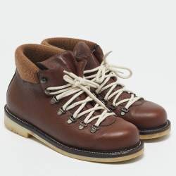 Loro Piana Brown Fabric and Leather Hiking Boots Size 40