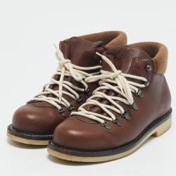 Loro Piana Brown Fabric and Leather Hiking Boots Size 40