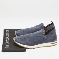 Pre Owned Loro Piana Navy Blue Stretch Knit 360 LP Flexy Walk Slip On Sneakers Size 43