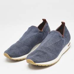 Pre Owned Loro Piana Navy Blue Stretch Knit 360 LP Flexy Walk Slip On Sneakers Size 43