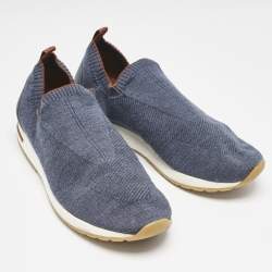 Pre Owned Loro Piana Navy Blue Stretch Knit 360 LP Flexy Walk Slip On Sneakers Size 43