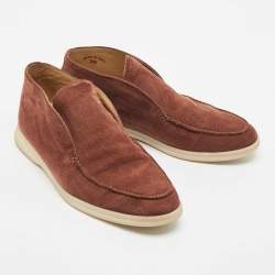 Pre Owned Loro Piana Brown Suede Open Walk Ankle Length Boots Size 39.5