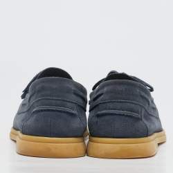 Pre Owned Loro Piana Blue Suede Sea Sail Loafers Size 45.5