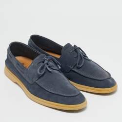Pre Owned Loro Piana Blue Suede Sea Sail Loafers Size 45.5