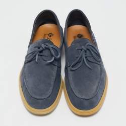 Pre Owned Loro Piana Blue Suede Sea Sail Loafers Size 45.5