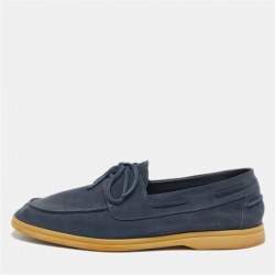 Pre Owned Loro Piana Blue Suede Sea Sail Loafers Size 45.5