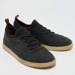 Loro Piana Green Fabric and Nubuck Leather 360 Flexy Walker Lace Up Sneakers Size 42