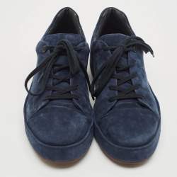 Loro Piana Navy Blue Suede 360 Flexy Walker Lace Up Sneakers Size 42